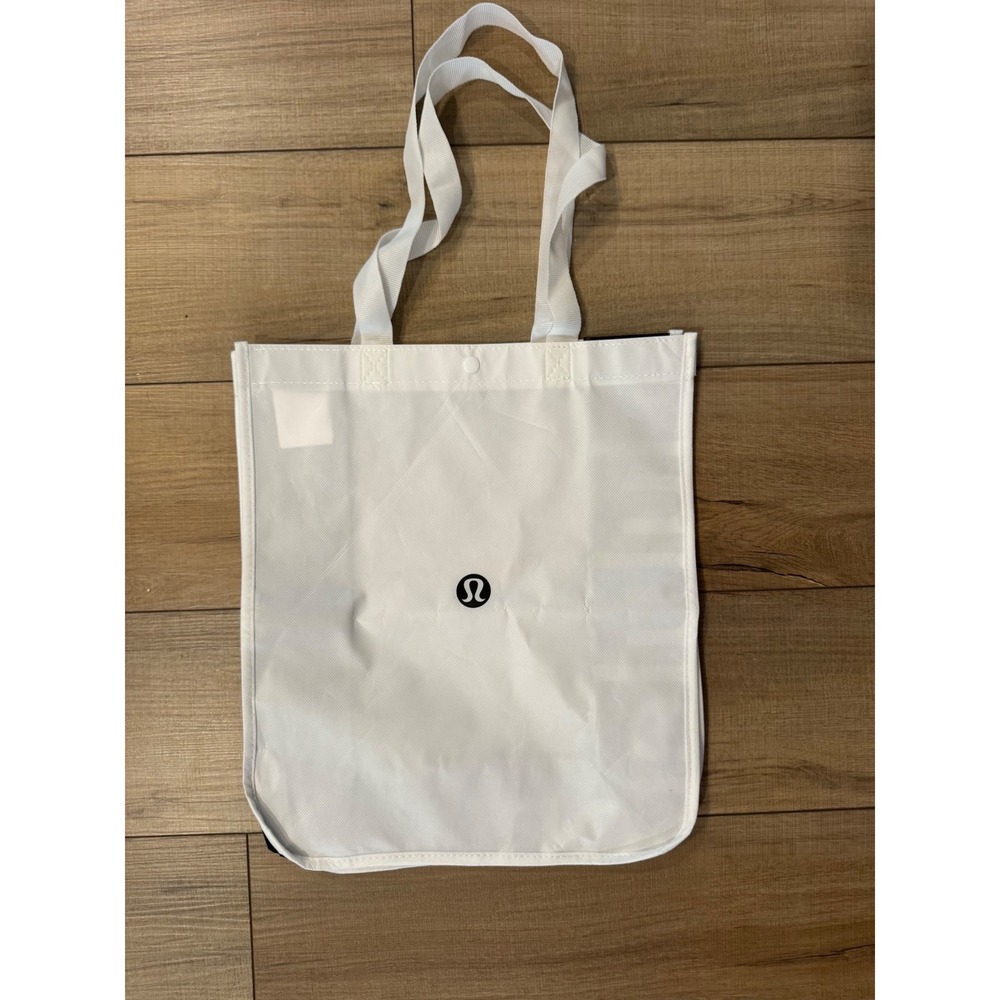 Lululemon Reusable Shopping‎ Tote Bag Womens OS White Black Logo Snap Closure